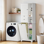 Bealife AP08 Meuble de salle de bain avec panier à linge intégré, tiroirs et compartiments ouverts pour salle de bain et buanderie