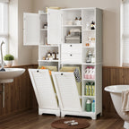 Bealife AP08 Meuble de salle de bain avec panier à linge intégré, tiroirs et compartiments ouverts pour salle de bain et buanderie