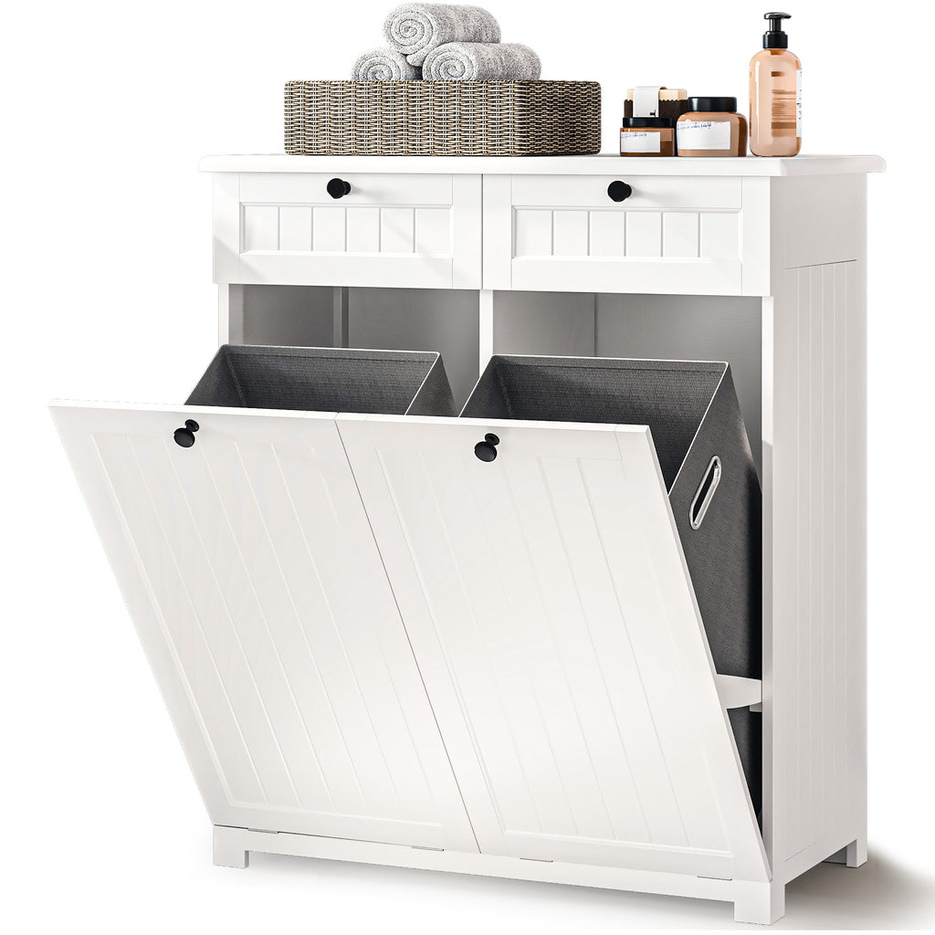 Bealife AP09 Armoire à linge - 78×38×90 cm, Meuble de salle de bain avec 2 paniers à linge et 2 tiroirs pour salle de bain et buanderie