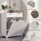 Bealife AP09 Armoire à linge - 78×38×90 cm, Meuble de salle de bain avec 2 paniers à linge et 2 tiroirs pour salle de bain et buanderie