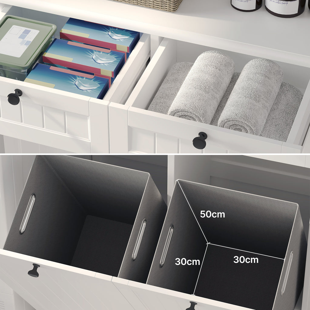 Bealife AP09 Armoire à linge - 78×38×90 cm, Meuble de salle de bain avec 2 paniers à linge et 2 tiroirs pour salle de bain et buanderie