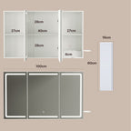 Bealife AP101 Armoire de toilette avec éclairage LED et capteur tactile, Armoire de salle de bain à 3 portes avec miroir HD et étagères réglables