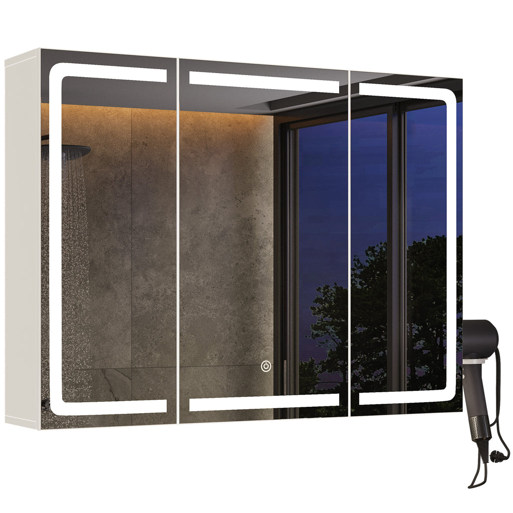 Bealife AP101 Armoire de toilette avec éclairage LED et capteur tactile, Armoire de salle de bain à 3 portes avec miroir HD et étagères réglables