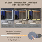 Bealife AP101 Armoire de toilette avec éclairage LED et capteur tactile, Armoire de salle de bain à 3 portes avec miroir HD et étagères réglables