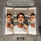 Bealife AP101 Armoire de toilette avec éclairage LED et capteur tactile, Armoire de salle de bain à 3 portes avec miroir HD et étagères réglables