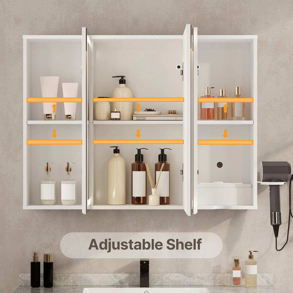 Bealife AP101 Armoire de toilette avec éclairage LED et capteur tactile, Armoire de salle de bain à 3 portes avec miroir HD et étagères réglables