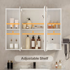 Bealife AP101 Armoire de toilette avec éclairage LED et capteur tactile, Armoire de salle de bain à 3 portes avec miroir HD et étagères réglables