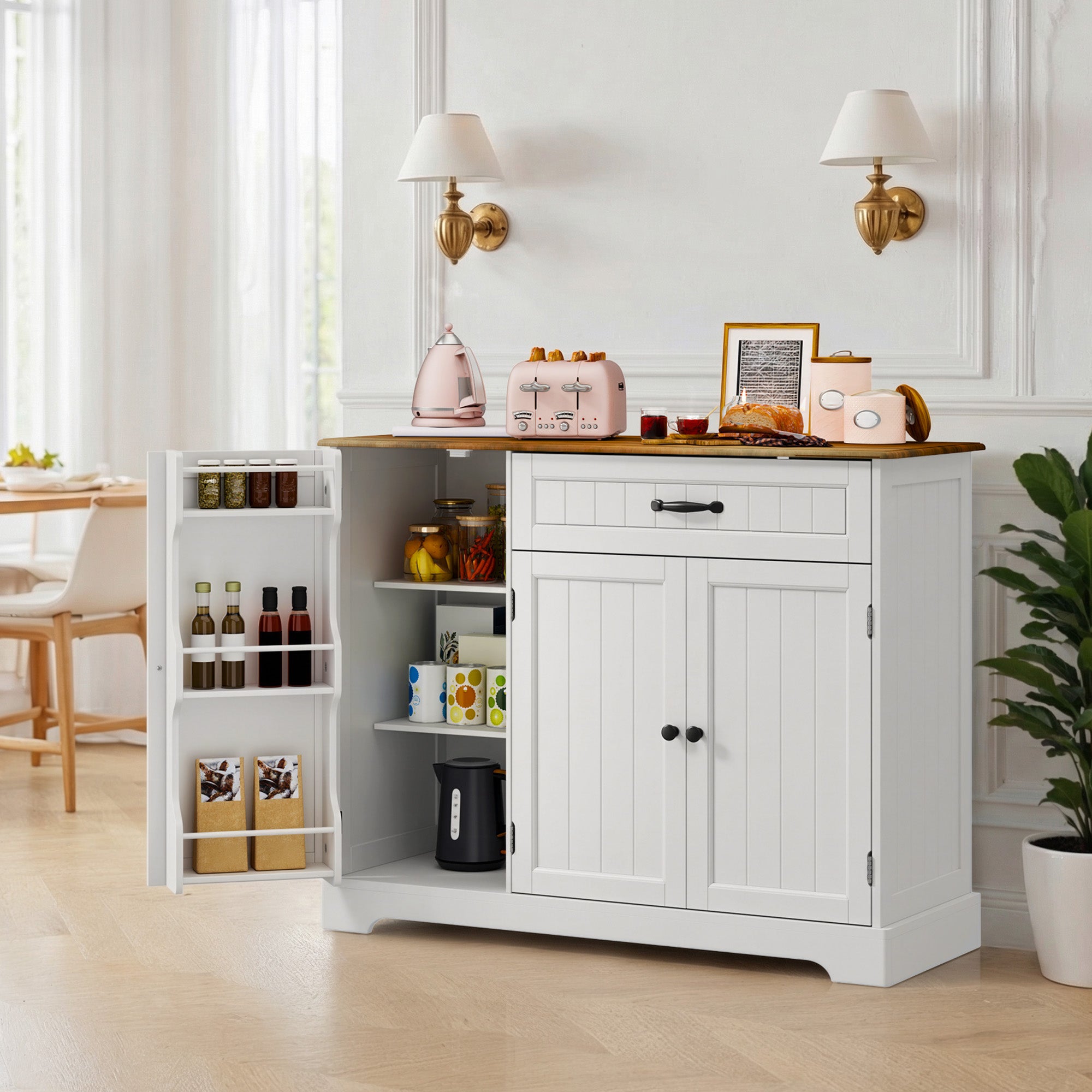 Bealife AP102 Sideboad mit 3 Türen & 1 Schublade -105x40x85 cm, Retro-Stil & Kippschutz