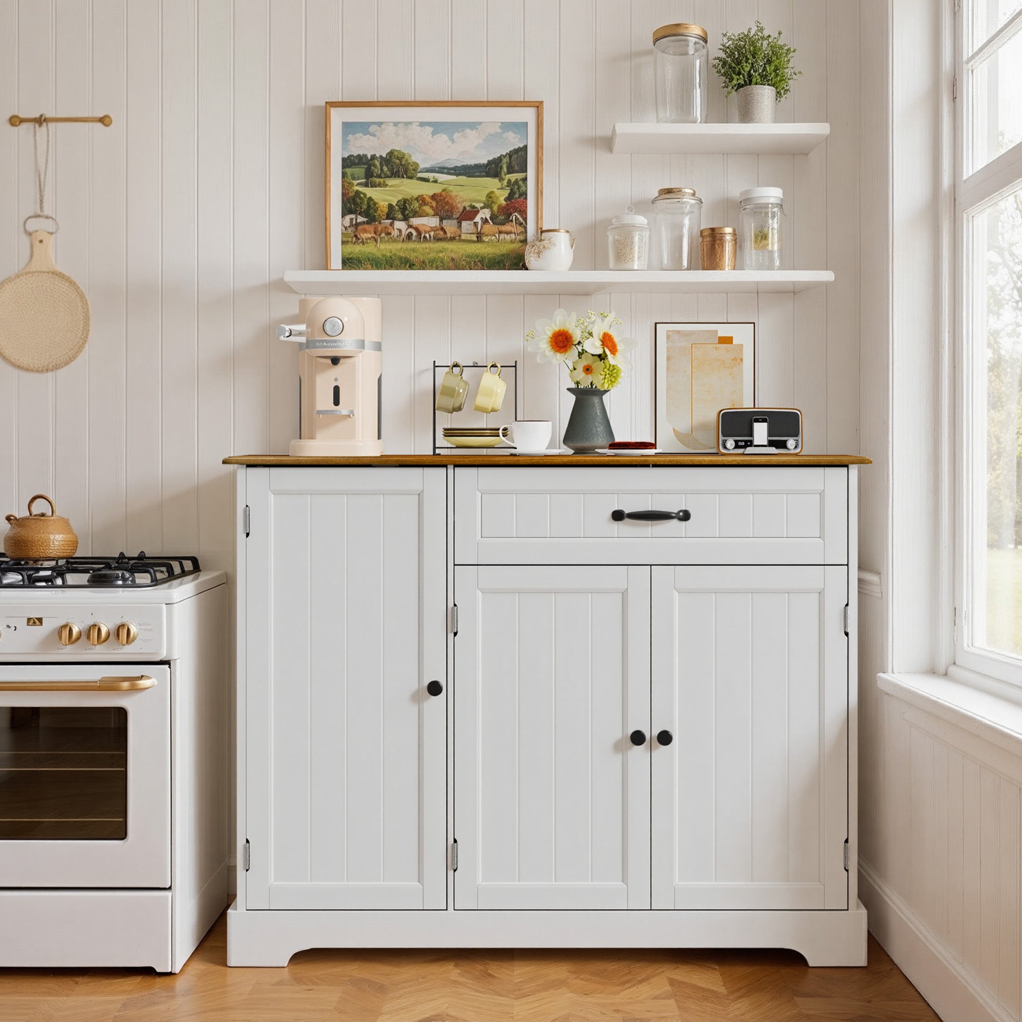 Bealife AP102 Sideboad mit 3 Türen & 1 Schublade -105x40x85 cm, Retro-Stil & Kippschutz
