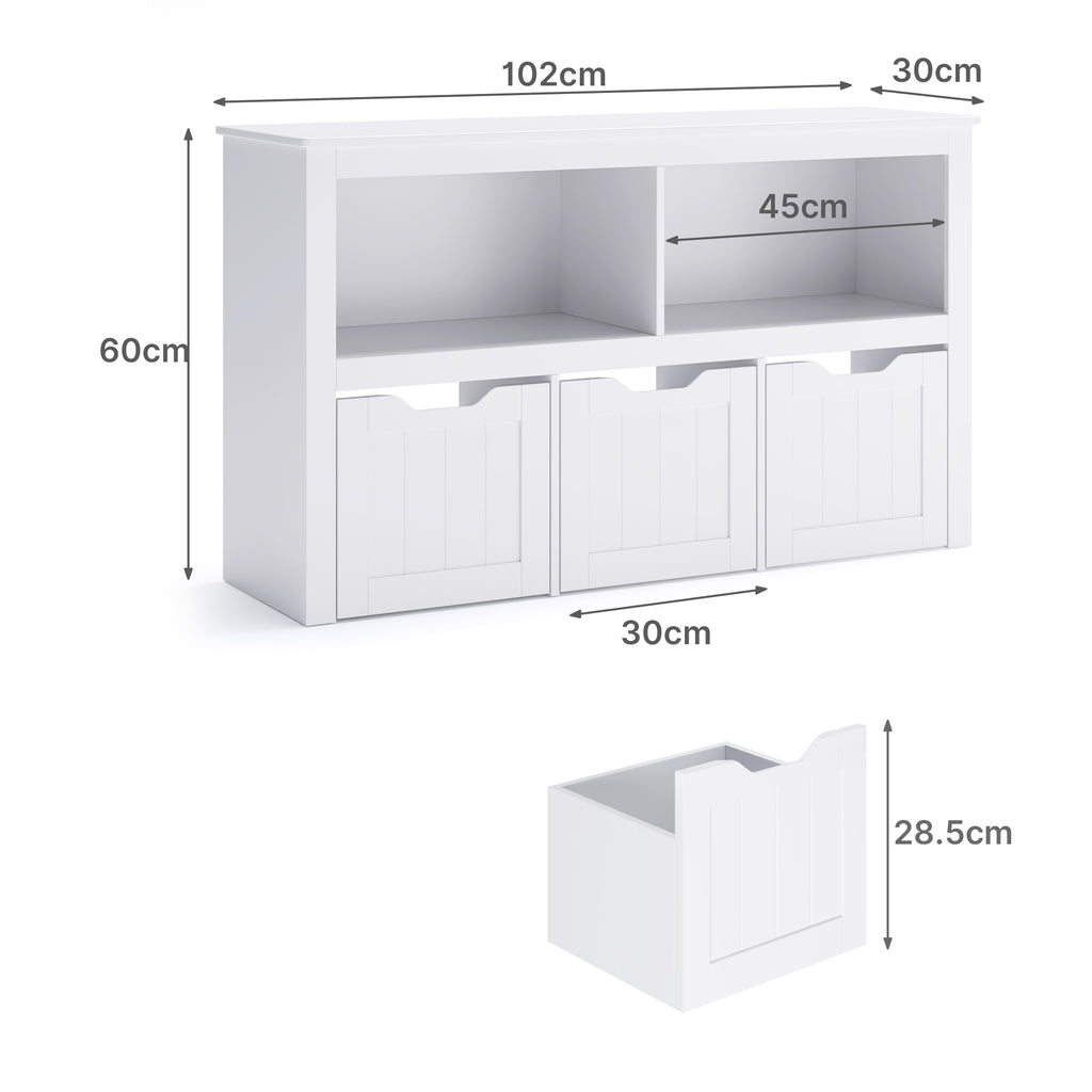 Bealife AP104 Toy Storage Cabinet for Children's Room with Open Compartments and Pull-Out Drawers with Wheels