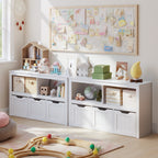 Bealife AP104 Toy Storage Cabinet for Children's Room with Open Compartments and Pull-Out Drawers with Wheels