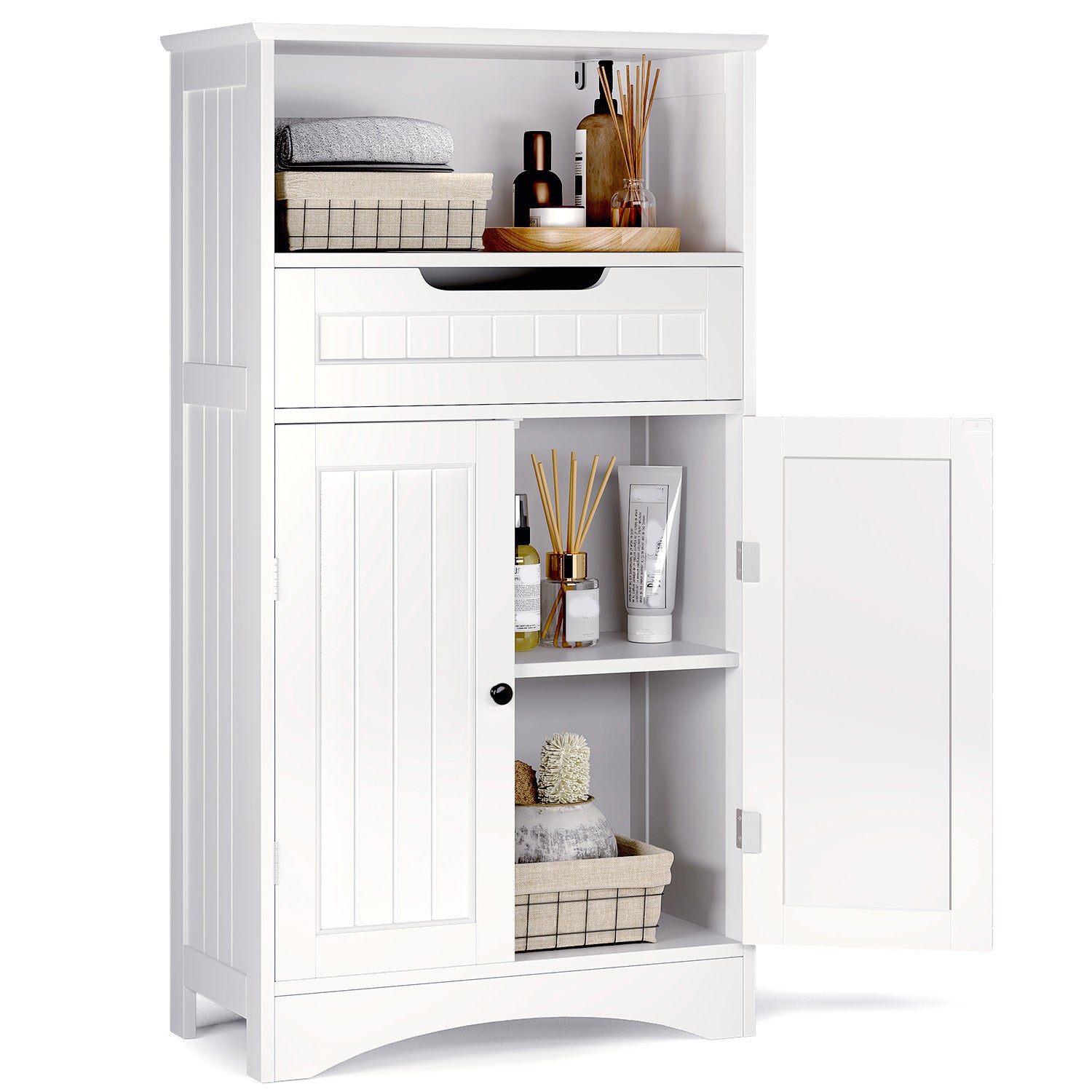 Bealife AP11 Armoire multifonctionnelle avec tiroirs, doubles portes et compartiment ouvert pour cuisine, chambre et salon