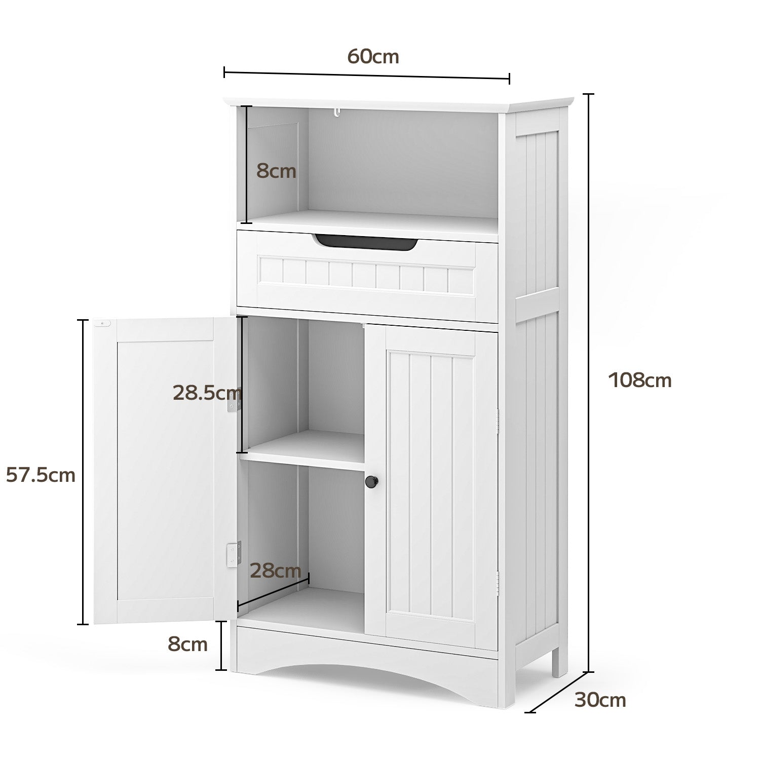 Bealife AP11 Armoire multifonctionnelle avec tiroirs, doubles portes et compartiment ouvert pour cuisine, chambre et salon