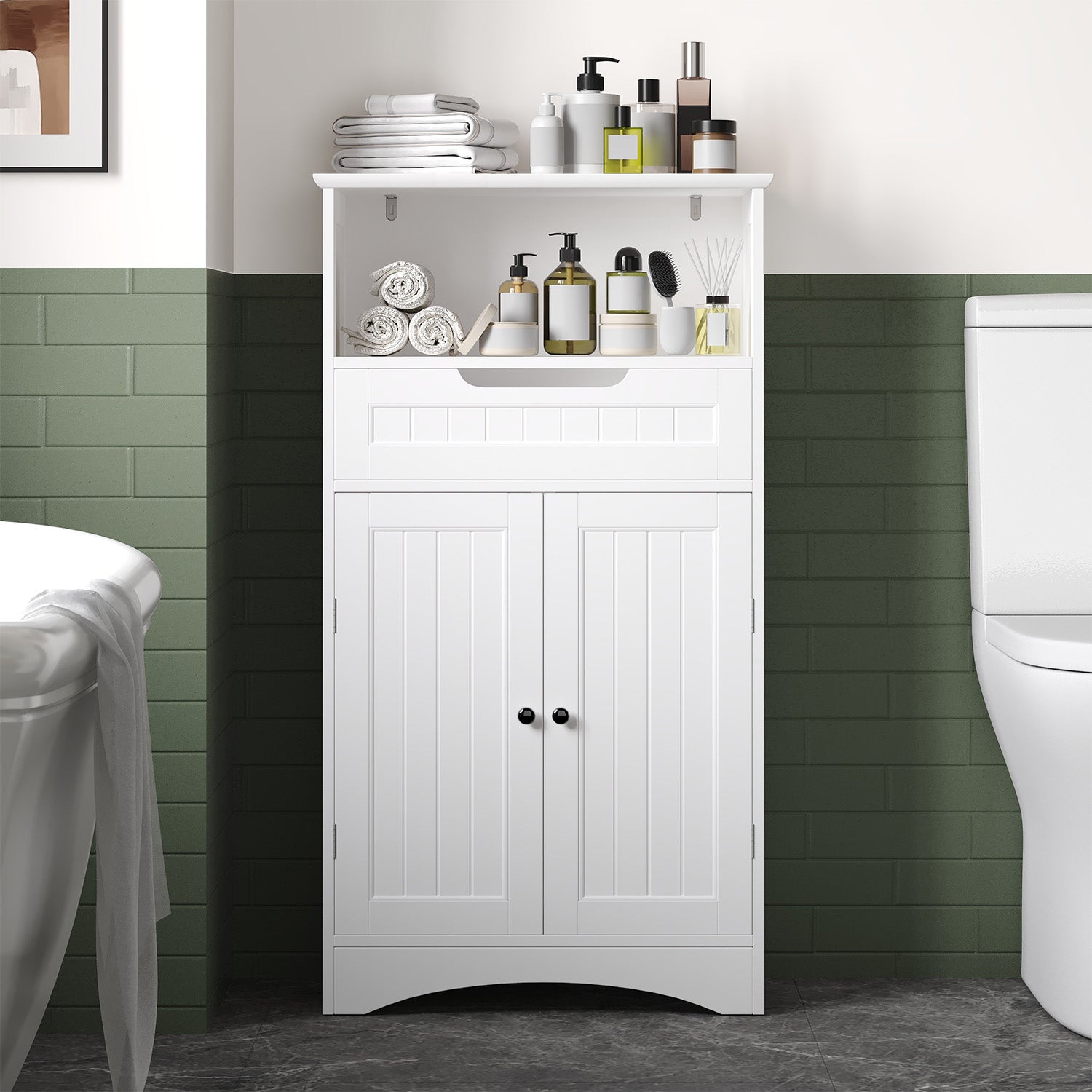 Bealife AP11 Armoire multifonctionnelle avec tiroirs, doubles portes et compartiment ouvert pour cuisine, chambre et salon