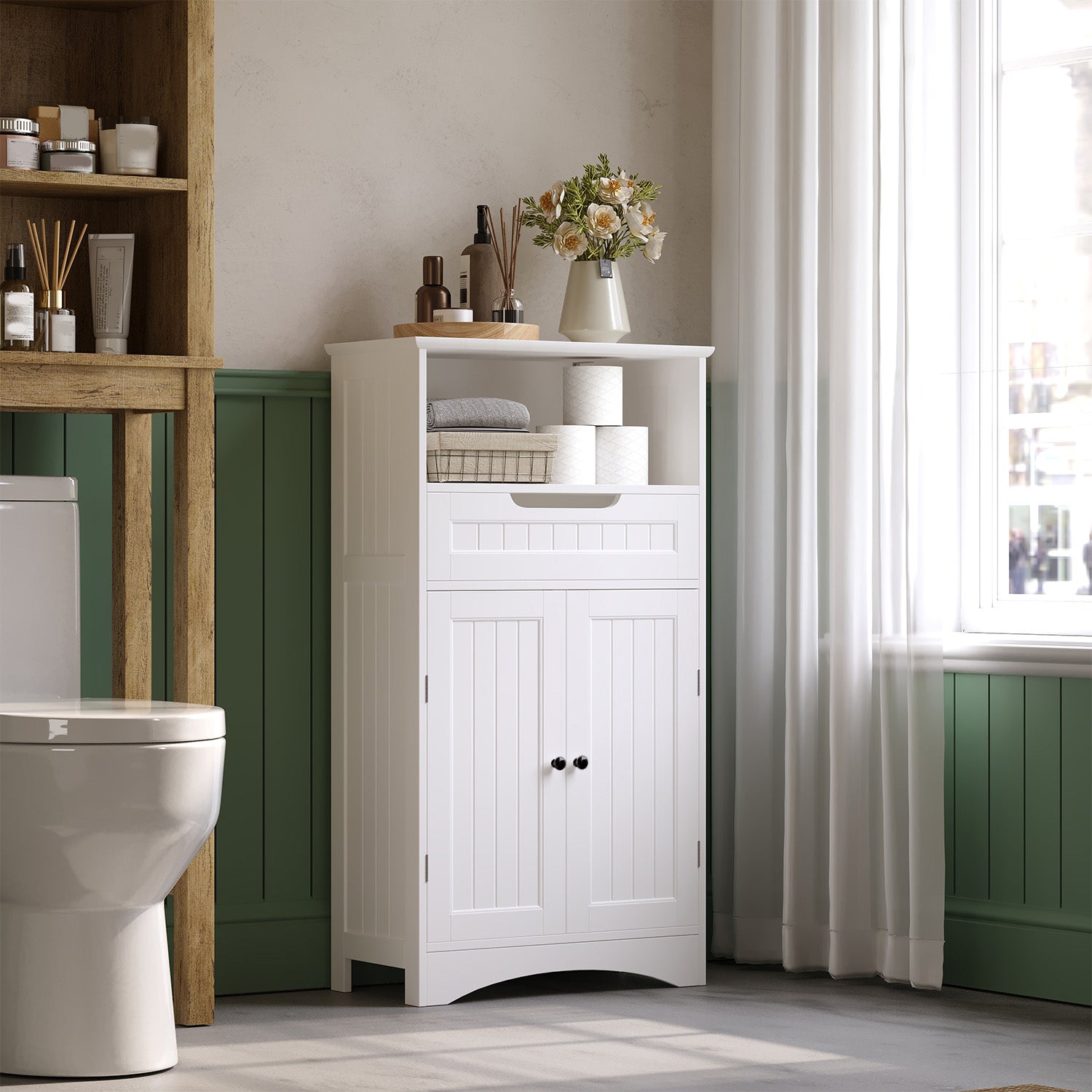 Bealife AP11 Armoire multifonctionnelle avec tiroirs, doubles portes et compartiment ouvert pour cuisine, chambre et salon