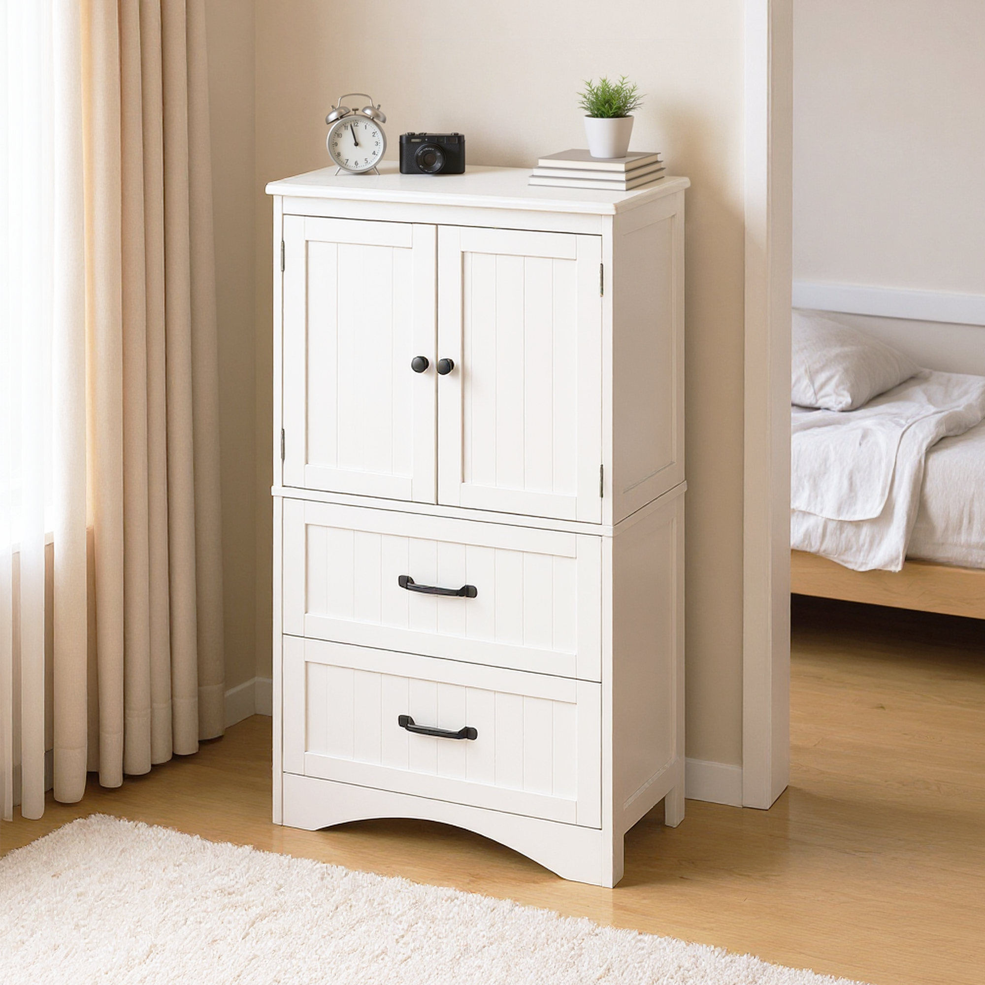 Bealife AP116 Armoire de rangement multifonctionnelle avec 2 tiroirs et 2 portes, étagères réglables en hauteur pour bureau, salle de bain et chambre à coucher