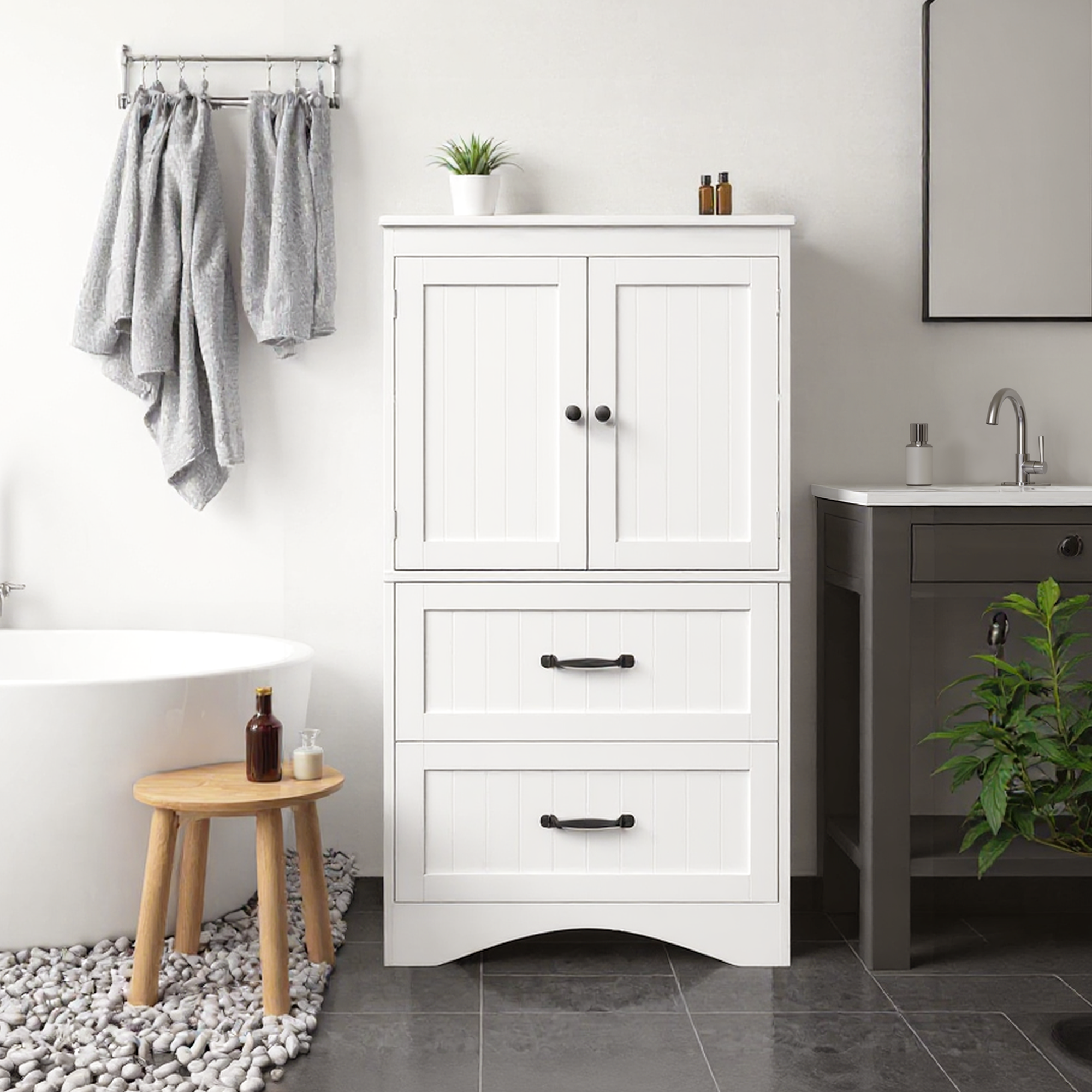 Bealife AP116 Multifunctional Storage Cabinet with 2 Drawers & 2 Doors, Height-Adjustable Shelves for Office, Bathroom & Bedroom
