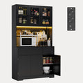 Bealife AP120 Meuble de Rangement de Cuisine avec Station de Charge & Éclairage LED Réglable en Couleur, Vitrine Haute avec Étagères Réglables pour Salle à Manger, Salon