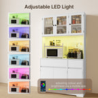Bealife AP120 Meuble de Rangement de Cuisine avec Station de Charge & Éclairage LED Réglable en Couleur, Vitrine Haute avec Étagères Réglables pour Salle à Manger, Salon
