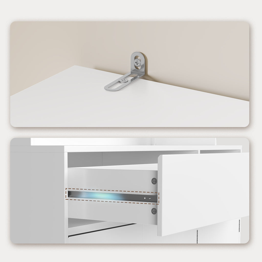 Bealife AP120 Meuble de Rangement de Cuisine avec Station de Charge & Éclairage LED Réglable en Couleur, Vitrine Haute avec Étagères Réglables pour Salle à Manger, Salon