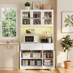 Bealife AP120 Meuble de Rangement de Cuisine avec Station de Charge & Éclairage LED Réglable en Couleur, Vitrine Haute avec Étagères Réglables pour Salle à Manger, Salon