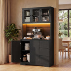 Bealife AP121 Meuble de cuisine avec station de charge et éclairage LED à couleur réglable, Vitrine haute avec étagères réglables