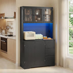 Bealife AP121 Meuble de cuisine avec station de charge et éclairage LED à couleur réglable, Vitrine haute avec étagères réglables