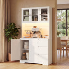 Bealife AP121 Meuble de cuisine avec station de charge et éclairage LED à couleur réglable, Vitrine haute avec étagères réglables