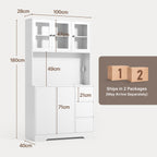 Bealife AP121 Meuble de cuisine avec station de charge et éclairage LED à couleur réglable, Vitrine haute avec étagères réglables