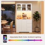 Bealife AP121 Meuble de cuisine avec station de charge et éclairage LED à couleur réglable, Vitrine haute avec étagères réglables