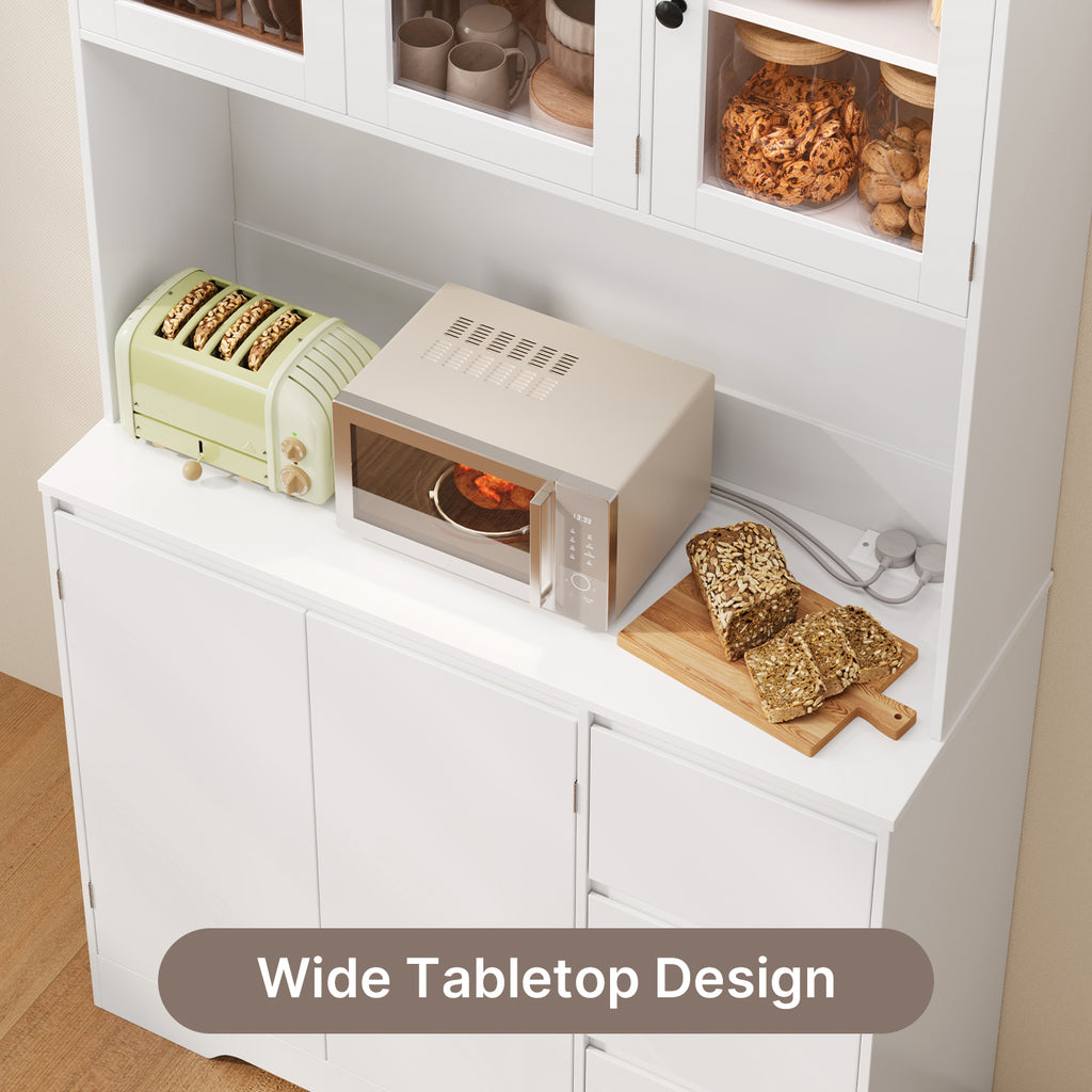 Bealife AP121 Meuble de cuisine avec station de charge et éclairage LED à couleur réglable, Vitrine haute avec étagères réglables