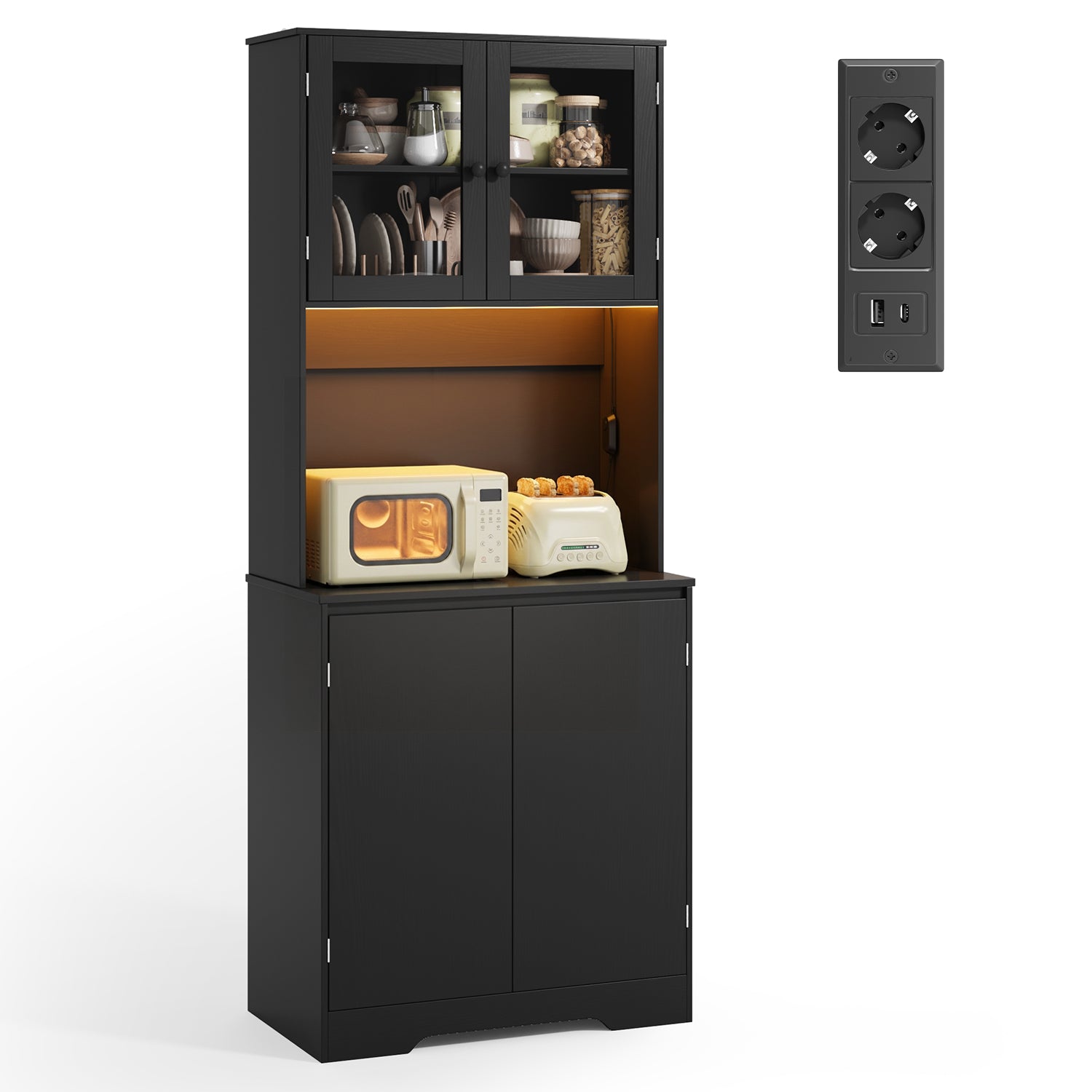 Bealife AP122 Meuble haut de cuisine - 69,5×28×180 cm, avec éclairage LED couleur réglable et station de charge intégrée, étagères réglables