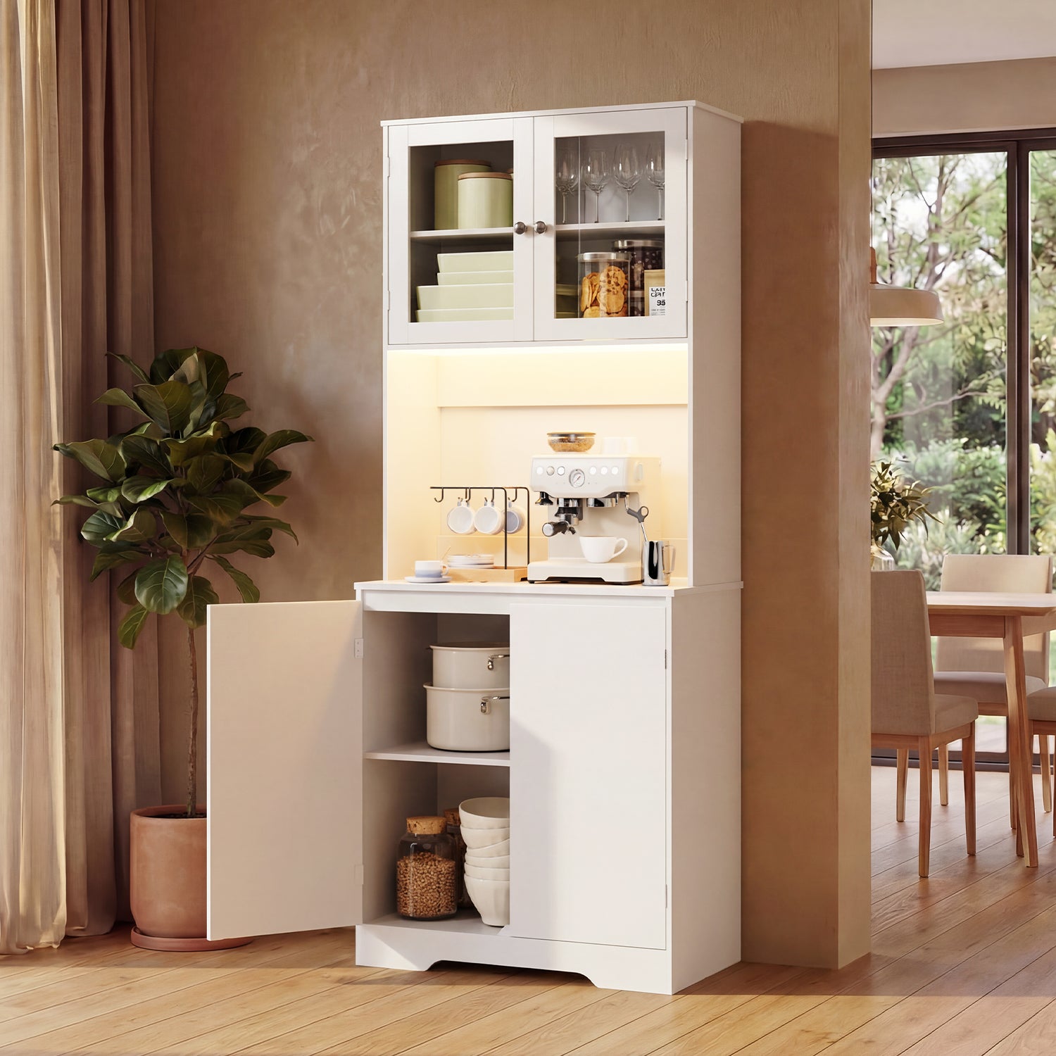 Bealife AP122 Meuble haut de cuisine - 69,5×28×180 cm, avec éclairage LED couleur réglable et station de charge intégrée, étagères réglables