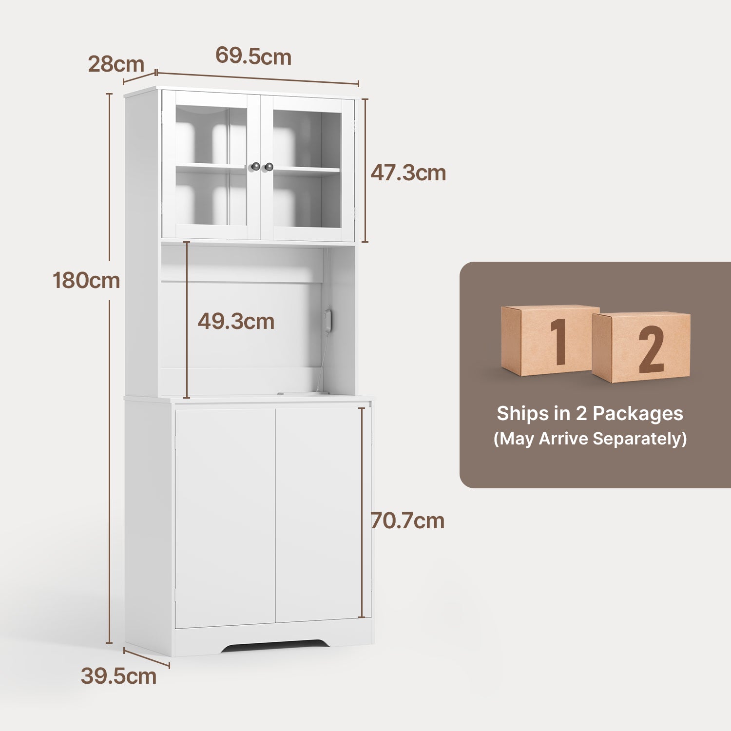 Bealife AP122 Meuble haut de cuisine - 69,5×28×180 cm, avec éclairage LED couleur réglable et station de charge intégrée, étagères réglables