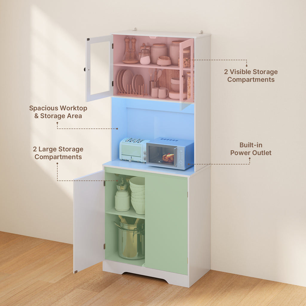 Bealife AP122 Meuble haut de cuisine - 69,5×28×180 cm, avec éclairage LED couleur réglable et station de charge intégrée, étagères réglables