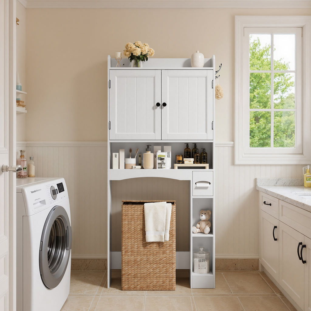 Bealife AP20 Meuble de salle de bain, Colonne de rangement multifonctionnelle avec rangements combinés | 82×20×179 cm