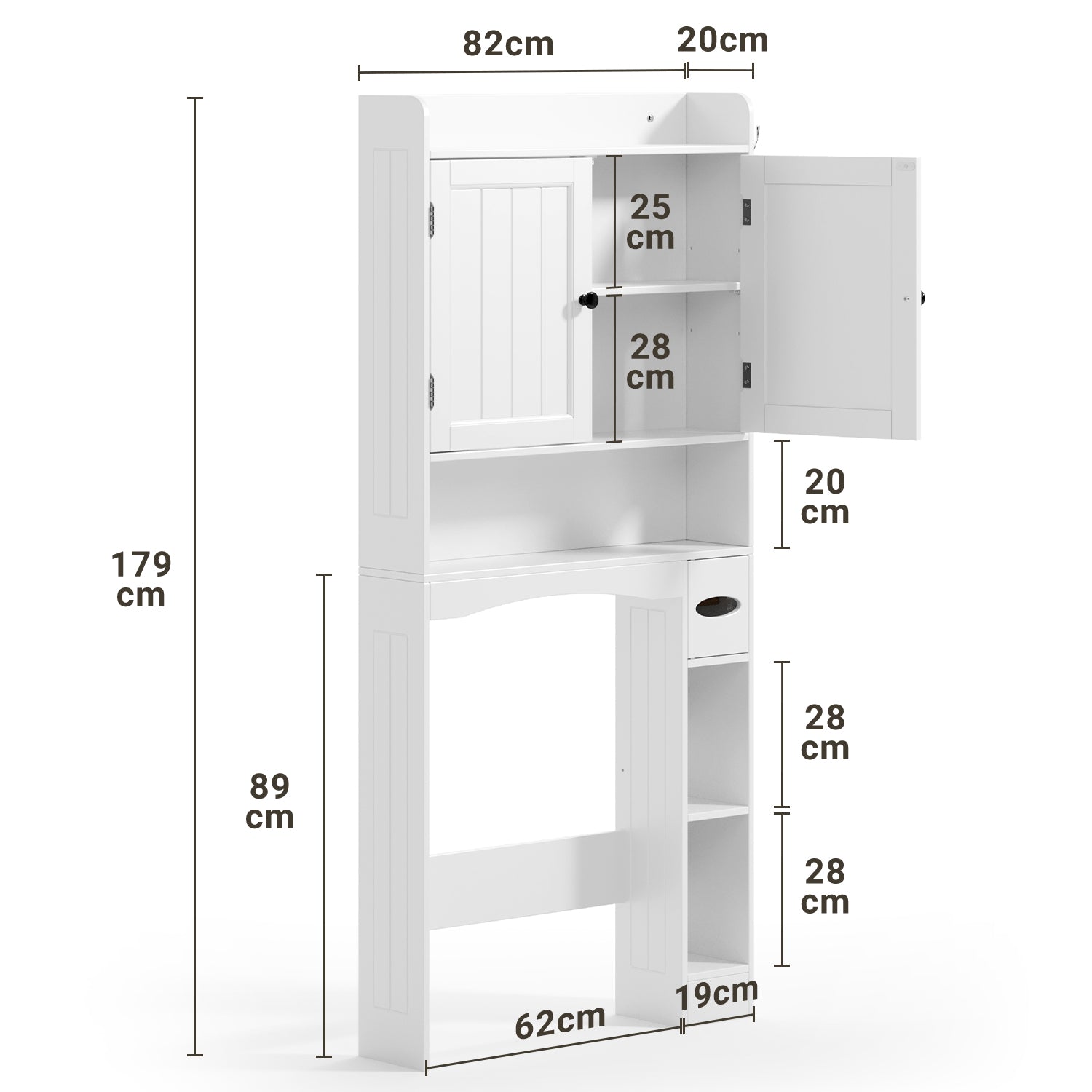 Bealife AP20 Meuble de salle de bain, Colonne de rangement multifonctionnelle avec rangements combinés | 82×20×179 cm