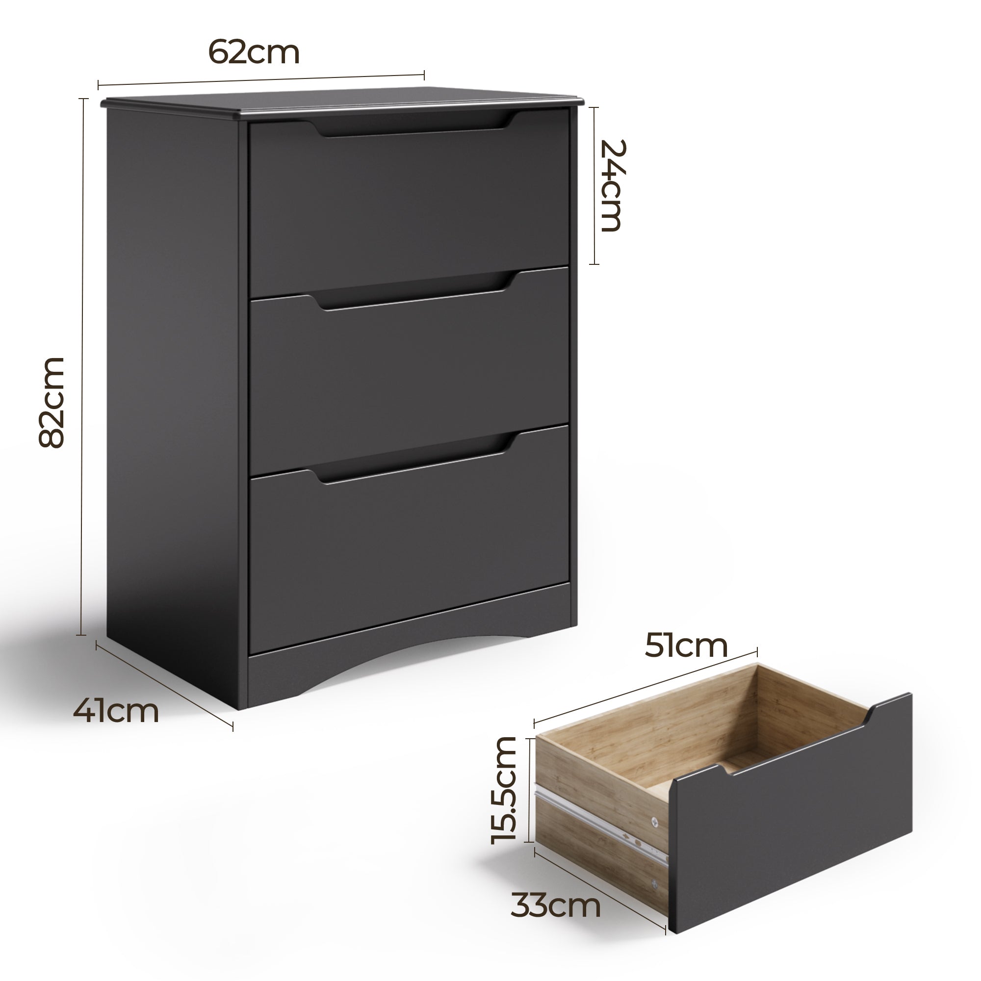 Commode Bealife AP21 à 3 tiroirs pour chambre, salle de bain et entrée