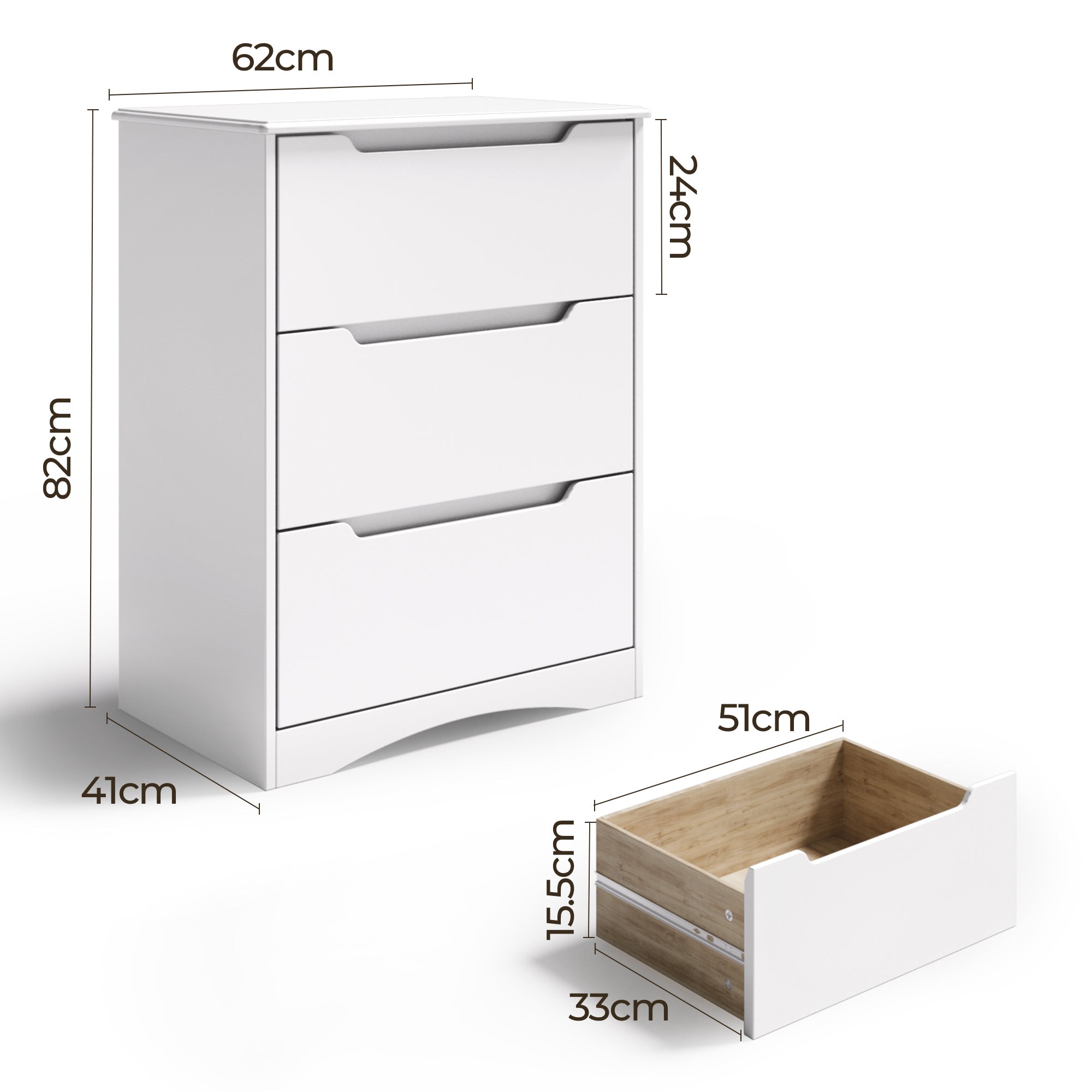 Commode Bealife AP21 à 3 tiroirs pour chambre, salle de bain et entrée