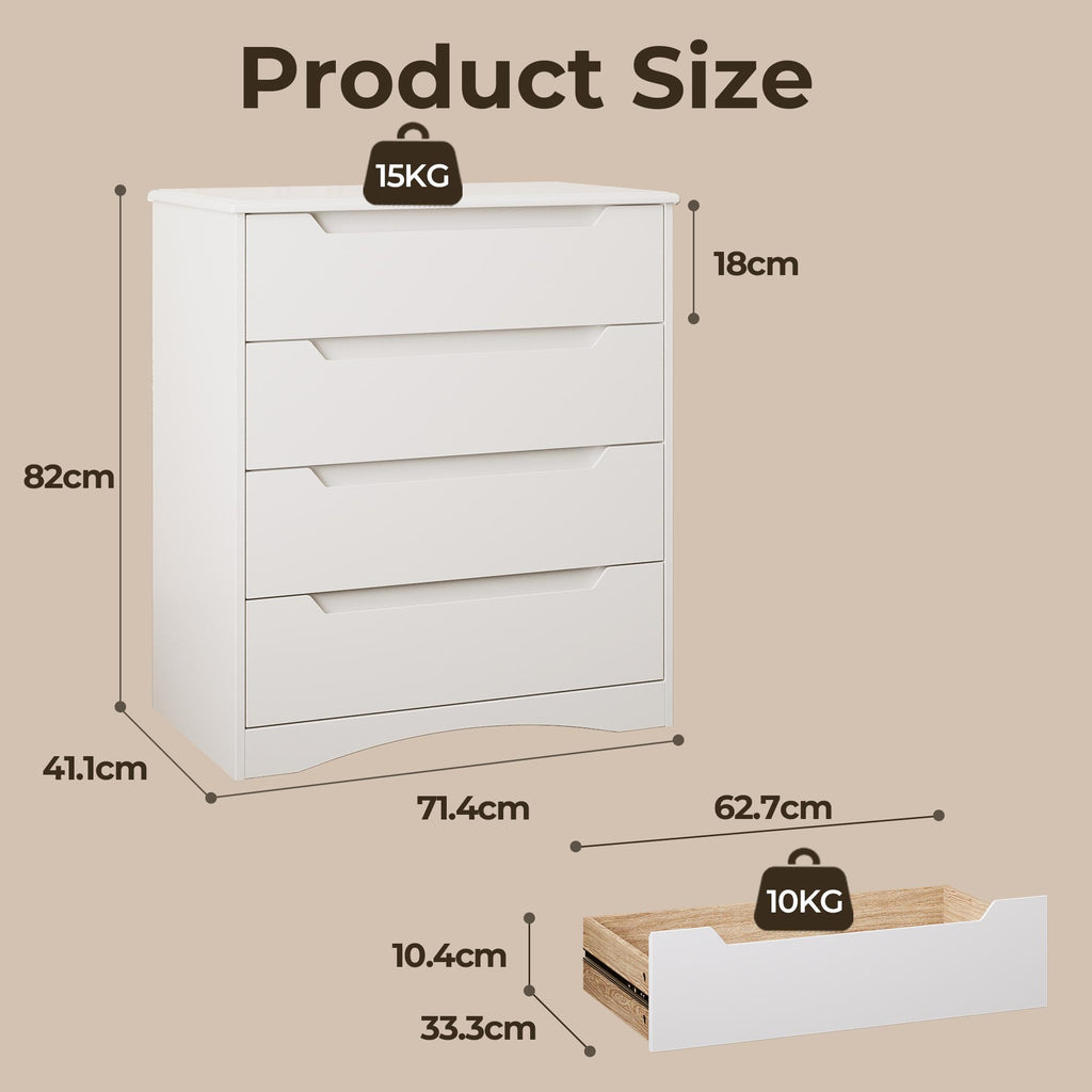 Bealife AP22 Commode avec 4 tiroirs et socle surélevé, imperméable pour chambre à coucher, salle de bain et entrée