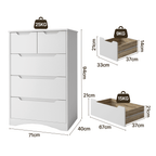 Bealife AP23 Commode avec 2 petits et 3 grands tiroirs, étanche pour chambre, salle de bain et entrée