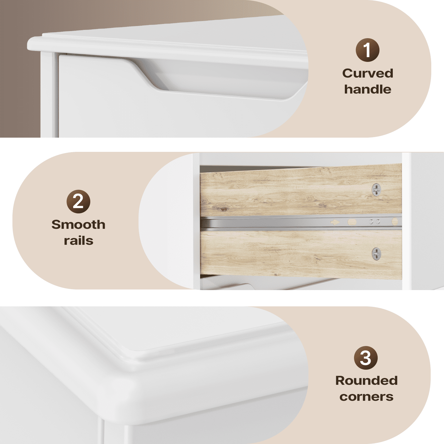Bealife AP23 Commode avec 2 petits et 3 grands tiroirs, étanche pour chambre, salle de bain et entrée