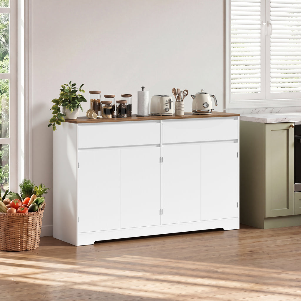 Bealife AP55 Buffet de cuisine avec 2 tiroirs et 4 portes, 140×40×89 cm, buffets de style rétro avec dispositif anti-basculement