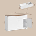 Bealife AP55 Buffet de cuisine avec 2 tiroirs et 4 portes, 140×40×89 cm, buffets de style rétro avec dispositif anti-basculement
