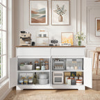 Bealife AP55 Buffet de cuisine avec 2 tiroirs et 4 portes, 140×40×89 cm, buffets de style rétro avec dispositif anti-basculement