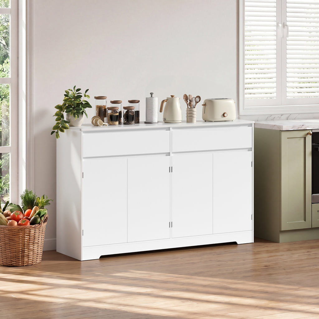 Bealife AP55 Buffet de cuisine avec 2 tiroirs et 4 portes, 140×40×89 cm, buffets de style rétro avec dispositif anti-basculement