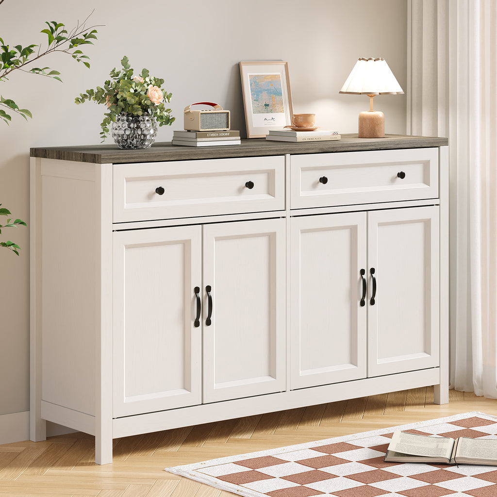 Bealife AP59 Buffet de cuisine avec 2 tiroirs et 4 portes, 140×40×90 cm, Bahut de style rétro avec dispositif anti-basculement