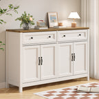 Bealife AP59 Buffet de cuisine avec 2 tiroirs et 4 portes, 140×40×90 cm, Bahut de style rétro avec dispositif anti-basculement