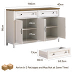 Bealife AP59 Buffet de cuisine avec 2 tiroirs et 4 portes, 140×40×90 cm, Bahut de style rétro avec dispositif anti-basculement