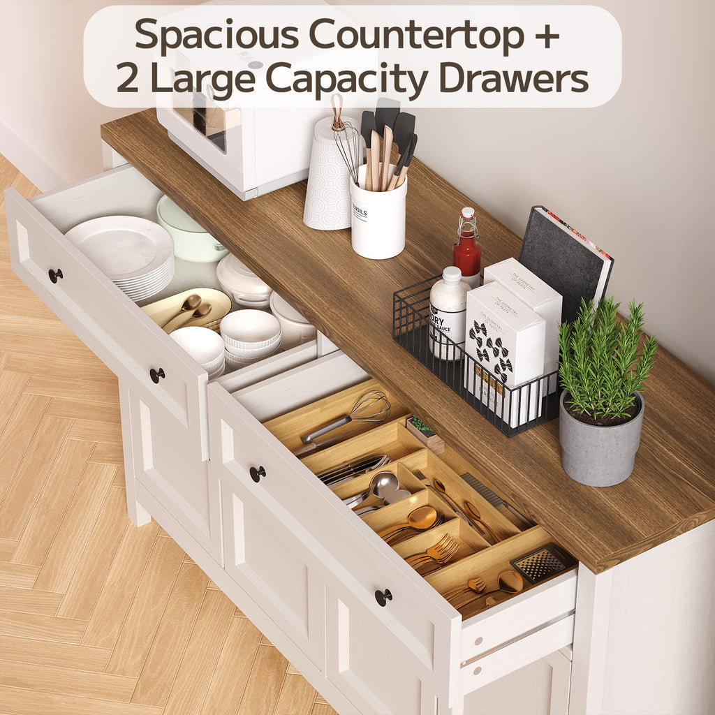 Bealife AP59 Buffet de cuisine avec 2 tiroirs et 4 portes, 140×40×90 cm, Bahut de style rétro avec dispositif anti-basculement